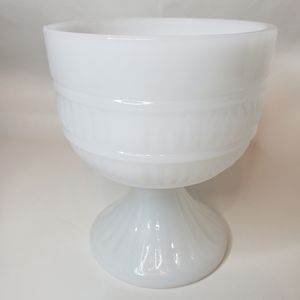 Vintage Milk Glass Pedestal Bowl White Footed Ribbed Planter Vase